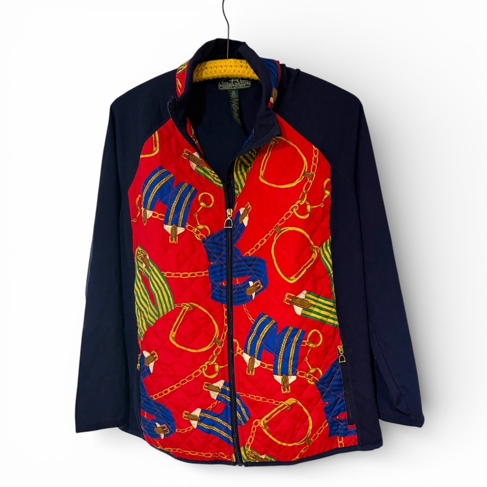 Lauren Ralph Lauren Equestrian Jacket Stirrup Zip Cotton Blend‎ 2X Preppy Modern